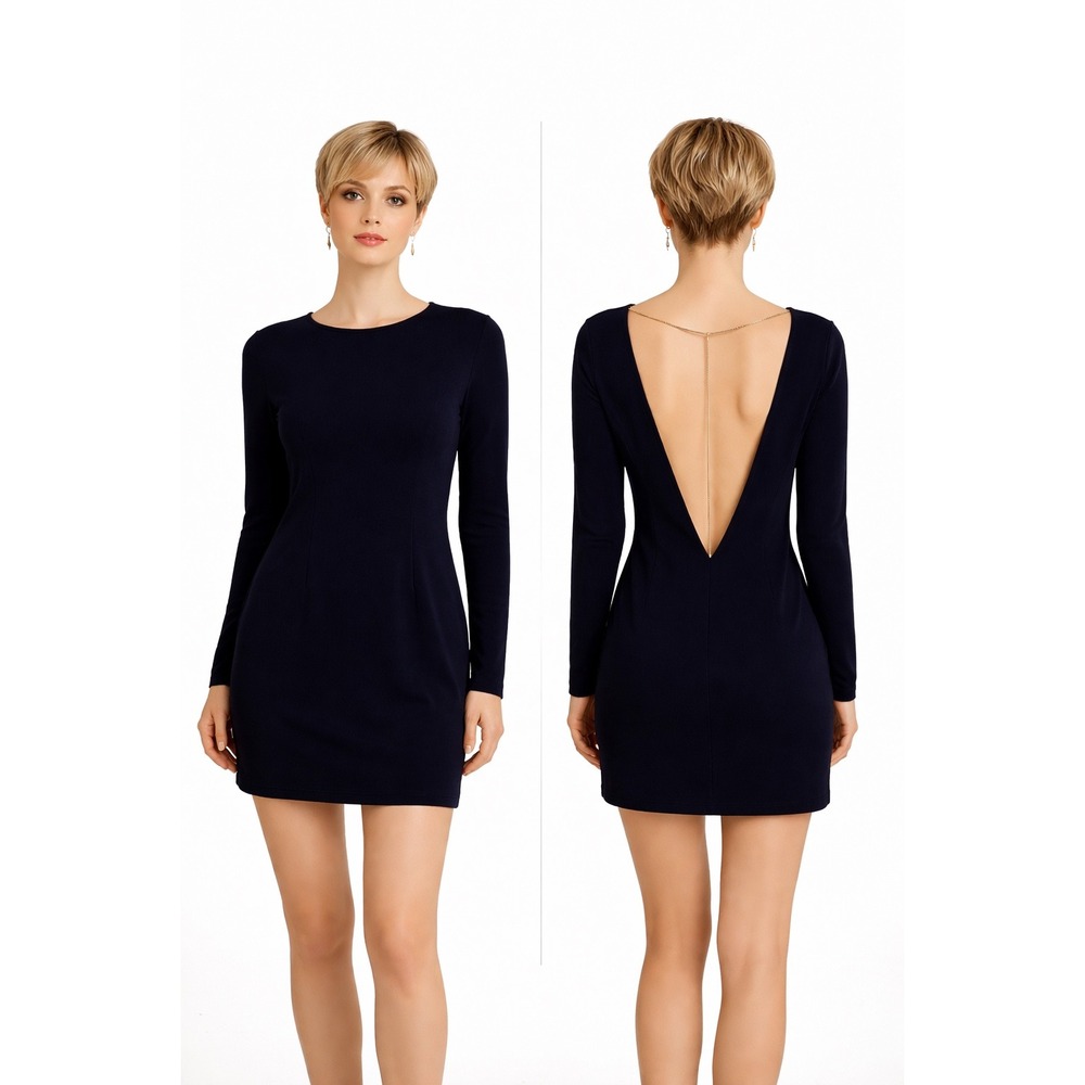 H&M Open Back Chain Detail Dress Size 6 Black